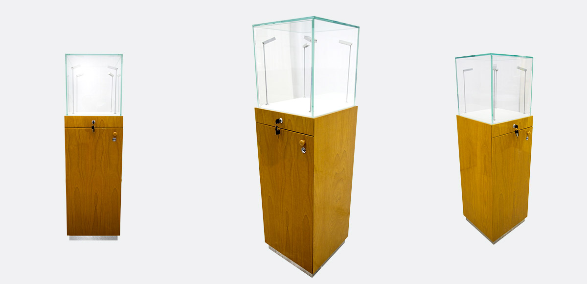 WOODEN JEWELRY TALL DISPLAY SHOWCASE WITH LIGHT AND STORAGE