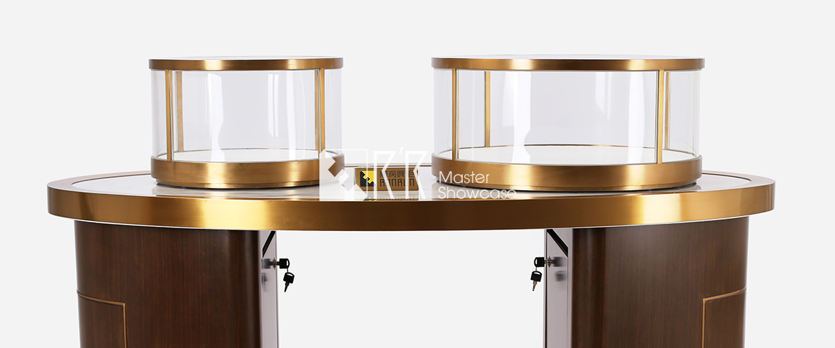 luxury wood metal glass and marble countertop jewelry display showcase with lock